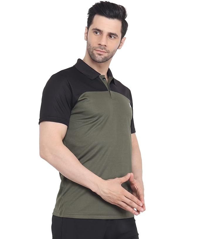 Image of Mens Polo Tshirt for Gym | Dual Tone Colour | Polyster Blended (XL, Olive Green)