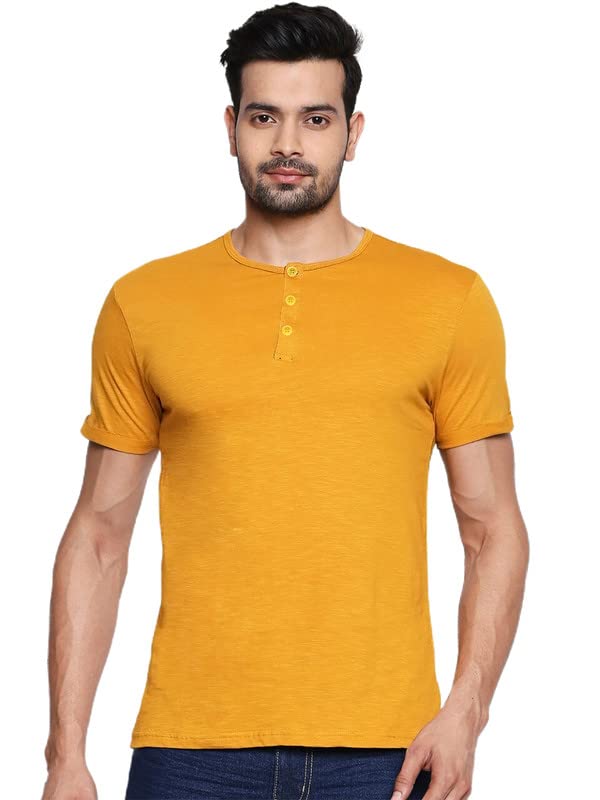 Image of LAZYCHUNKS Regular Fit Solid Henley Half Sleeve Tshirt for Men