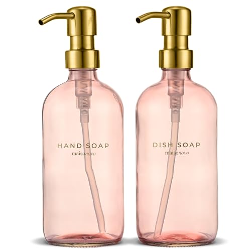 MaisoNovo Soap Dispenser 2-Piece Set | 500 ml Pink Bottles with Gold Stainless Steel Pumps
