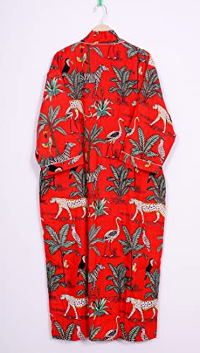 Image of Pure 100% Cotton Robe For Womens Bathrobe Dressing Gown Long sleepwear Free Size Kimono