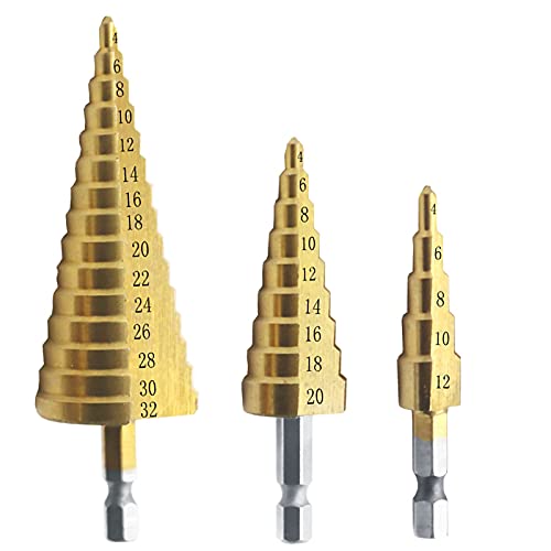 Romacci 3pcs HSS escalonado conjunto de broca 4-32mm 4-20mm 4-12mm reto ranhura escalonada broca de