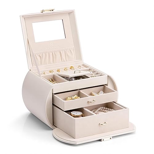 Vlando Jewelry Box for Girls Princess Style Jewelry Box 3-Layer Kids Jewelry Case with Mirror for Girls 8-12 Birthday Gifts (Blue)