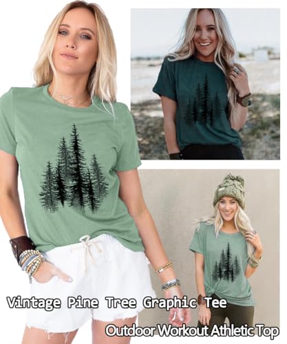 Women Hiking Mountain T Shirt Funny Pine Tree Graphic Tee Summer Outdoor Workout Soft Short Sleeve Close to Nature T-Shirts4