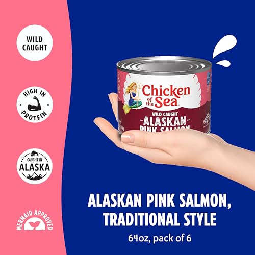 Image of Chicken of the Sea Traditional Style Alaskan Pink Canned Salmon, 64 Ounce Cans, 6-Count - High Protein Lean Wild Caught Salmon - Food Service Size Wild Salmon for Burgers, Pasta, & More