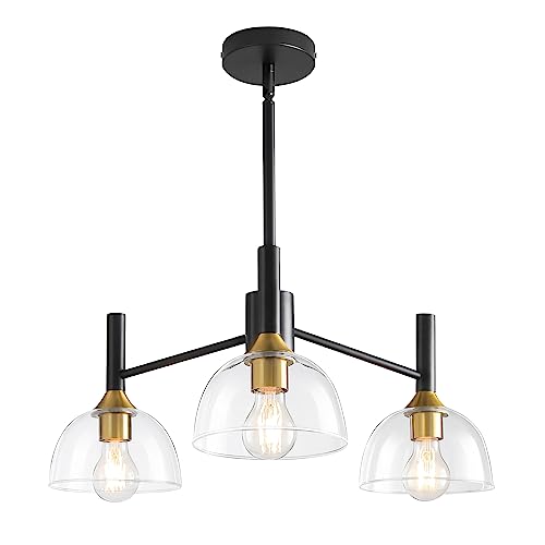 RUIYEY Dining Room Chandeliers Light - 3-Light Modern Chandelier with Thickened Glass Shade, Height Adjustable Mid Century Ceiling Lighting Fixture for Bedroom Kitchen Entryway Foyer RUIYEY Dining Room Chandeliers Light - 3-Light Modern Chandelier with Thickened Glass Shade, Height Adjustable Mid Century Ceiling Lighting Fixture for Bedroom Kitchen Entryway Foyer