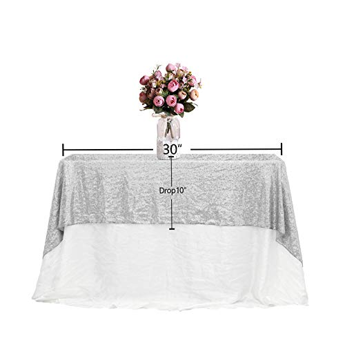 JYFLZQ Silver Sequin Tablecloth 50" x 50" Small Square Sparkly Table Cloths Glitter Table Cover Overlay for Wedding Birthday Party Baby Bridal Shower