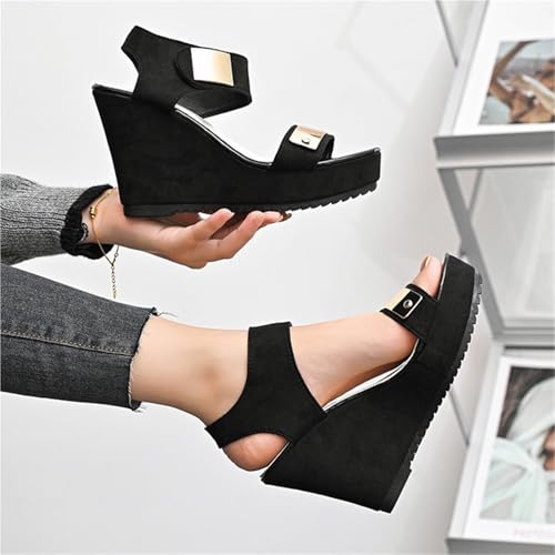 Fish Mouth Wedge Sandals for Women's Retro Ankle Buckle Back Zipper Platform Sandals with Arch Support Ladies Lightweight Non Slip Beach Flip Flops Shoe4