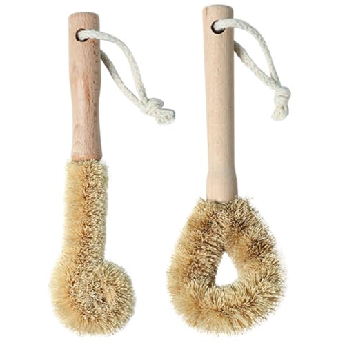 TOVINANNA 2Pcs Natural Palm Dish Scrub Brush Kitchen Tool for Pots Pans Sinks Bottles Efficient Removal