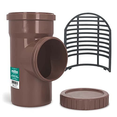 Millto™ Fallrohrfilter DN 100 Ø 110 mm | Regenrohfilter mit Sieb Regenrohrablauf Regensammler Dachrinnenschutz Dachrinnen Laubschutz Regenwasser Regentonne Regenwasserfilter (Braun) Cover