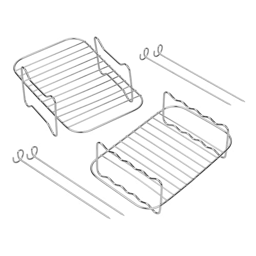 Tala Stainless Steel 2 Tier Air Fryer Rack with 4 Skewers, 20 x 13 x 11 cm, Multipurpose Cooking Accessory for Air Frying, Grilling, and Roasting, Durable and Easy to Clean, Grey