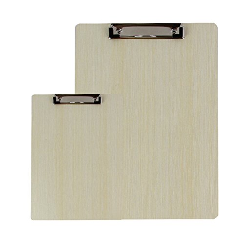 Portapapeles de Madera con Pinza 1Pcs A4 y 1Pcs A5 Portapapeles de Oficina Alta Calidad Tablero con Pinza Madera con Hanging Hole (Blanco)