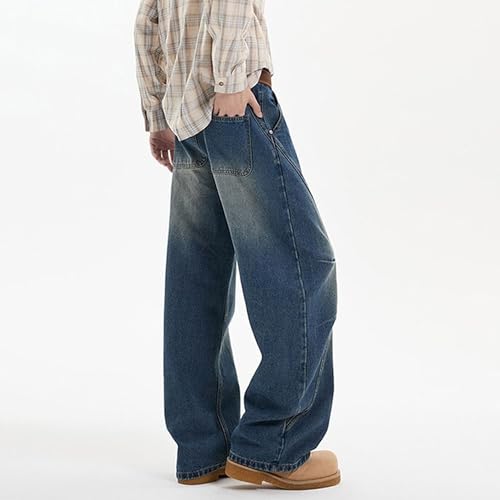 Men'sHip Hop Baggy Jeans Wide Leg Denim Pants Casual Loose Fit Trousers Streetwear3