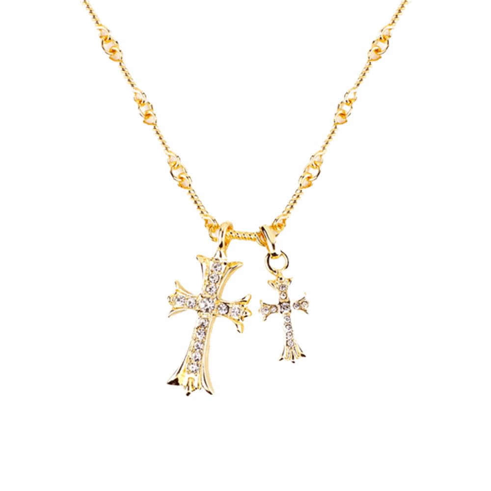 grupan Double Cross Pendant Necklace, 18K Gold Plated Double Cross