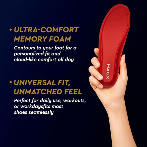 Image of HAUX Comfort+ Memory Foam Insoles for Men | Soft Cushion Shoe Insole for Daily Use, Walking, Running, Sports & All-Day Standing Comfort (Red(Combo), 6&7)