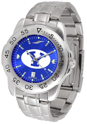 Image of SunTime Men's BYU Cougars Sport Watch, 20mm Stainless Steel Strap, Reflective Shiny Dial with Date
