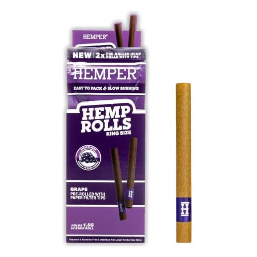 Hemper King Size Pre-Rolled Hemp Rolls with Paper Tips - 2PK | 12ct Display | Hand-Rolled, Natural Hemp Paper Rolls in Protective Case for Smooth, Clean Burn and Freshness - (Grape)
