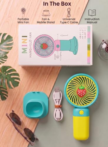 Image of Portable Mini Hand Fan| LED Glow| 3 Speed Mode| Type-C Fast Charging| Mobile Stand| Mini Fan| Travel, Home, Kids Toys & Office Use (Set Of 2 (Any 2 Multi-Color Set))
