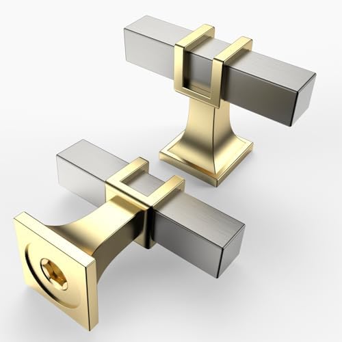 Asidrama 10 Pack Brushed Satin Nickel and Gold Cabinet Knobs,Kitc...