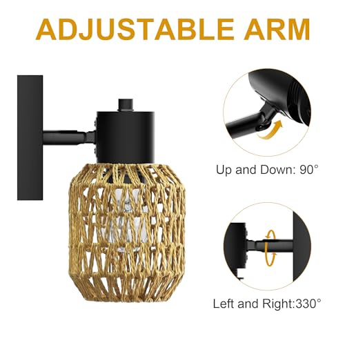 Chicluxbohorattanwallsconcessetoftwohardwiredfarmhousewalllampswith330adjustablearmindoorrusticwallmountlightfixturesforbedroomlivingroomhallwaybulbsnotincluded  Urban Country Home Decor Chiclux boho rattan wall sconces set of two hardwired farmhouse wall lamps with 330adjustable arm indoor rustic wall mount light fixtures for bedroom living room hallway bulbs not included  urban country home decor