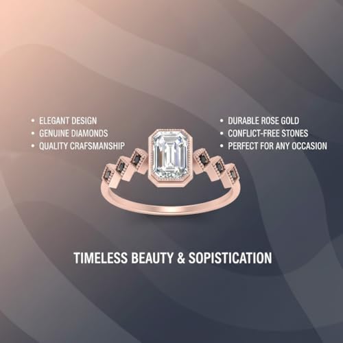 Image of Choose Your Gemstone Bezel Set Emerald Accented Diamond CZ Ring Rose Gold Plated Emerald Shape Side Stone Engagement Rings for Women, Girls and Ladies US Size 4 to 12
