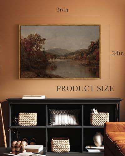 Image of ARPEOTCY Vintage Framed Canvas Wall Art, 24x36 Inch, Fall Landscape Large Wall Decor for Living Room, Vintage Scenery Painting for Bedroom, Framed Art Prints, for Office