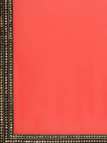 Image of AKHILAM Women's Lace Border Solid Georgette Saree with Unstitched Blouse Piece(Red CRNTON57001 M)