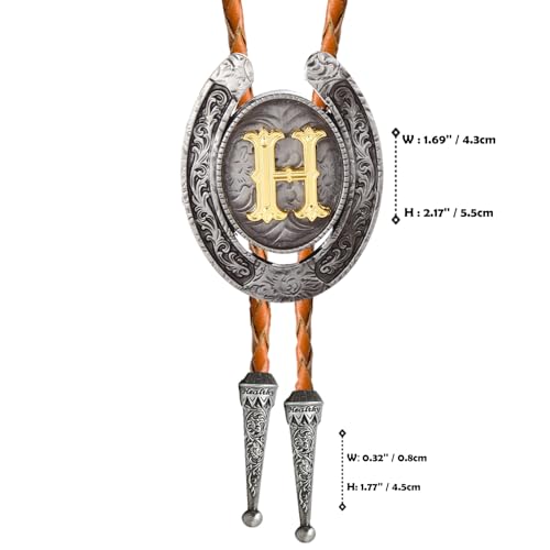 Image of Vintage Western Cowboy Monogram Initial Letter Bolo Tie for Men | Premium brown braided leather, adjustable sliding clasp, anti-tarnish alloy pendant, versatile A-Z western bolo tie