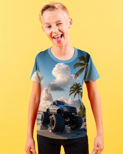 DDSOL Boys Monster Truck Shirt 3D Graphics Lightning Train Short Sleeve Tshirt Tops 4-10 Years3