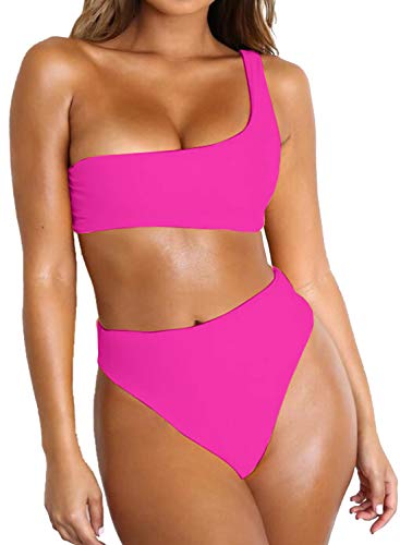Byoauo Womens Bikini One Shoulder Top with High Waisted Bottom Two Piece Swimsuits