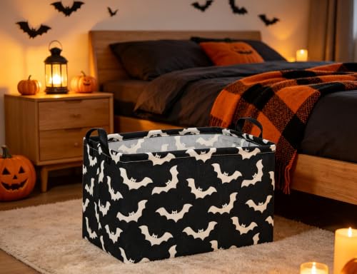 Image of Essme Rectangular Bat Basket,Kids Storage Bins Organizer with Handles for Halloween Room Decor, Gift Basket,Shelf Basket.(Black bat)