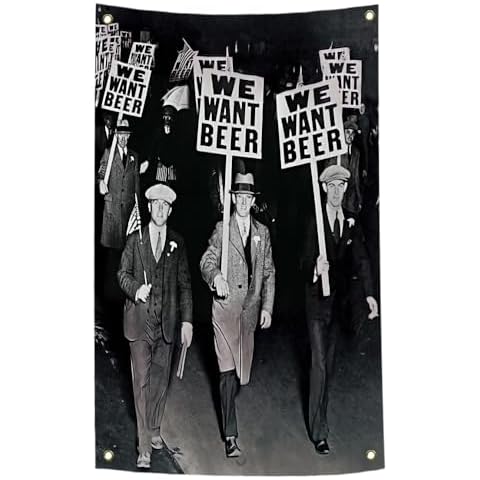 Zeaiicess Vintage Prohibition Tapestry, We Want Beer Flag Poster, 35W x 47L inches, Black and White Wall Decro, Bar, Shop, Office Decoration Cover