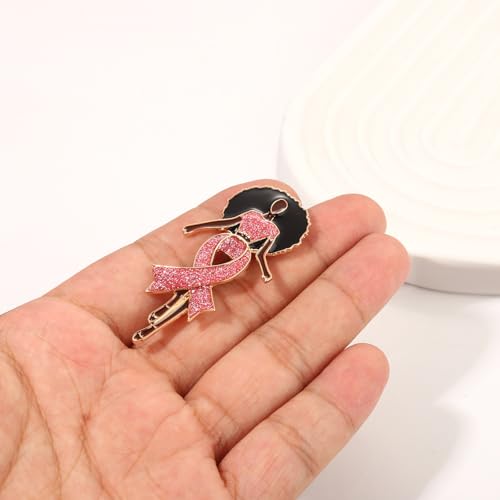 Image of Breast Cancer Awareness Pink Rhinestone Ribbon Pin - Faith Believe Women's Brooch, Survivor Lapel Pin for Cancer Month - Merchandise Accessories Decor