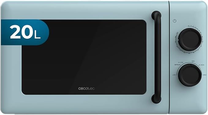Cecotec Microondas Mecánico de 20L Proclean 3010 Blue. 700 W, 6 Niveles de Potencia, Modo Descongelación, Señal de Fin de Cocción, Lámpara Interior, Temporizador hasta 30mins, Diseño en Azul