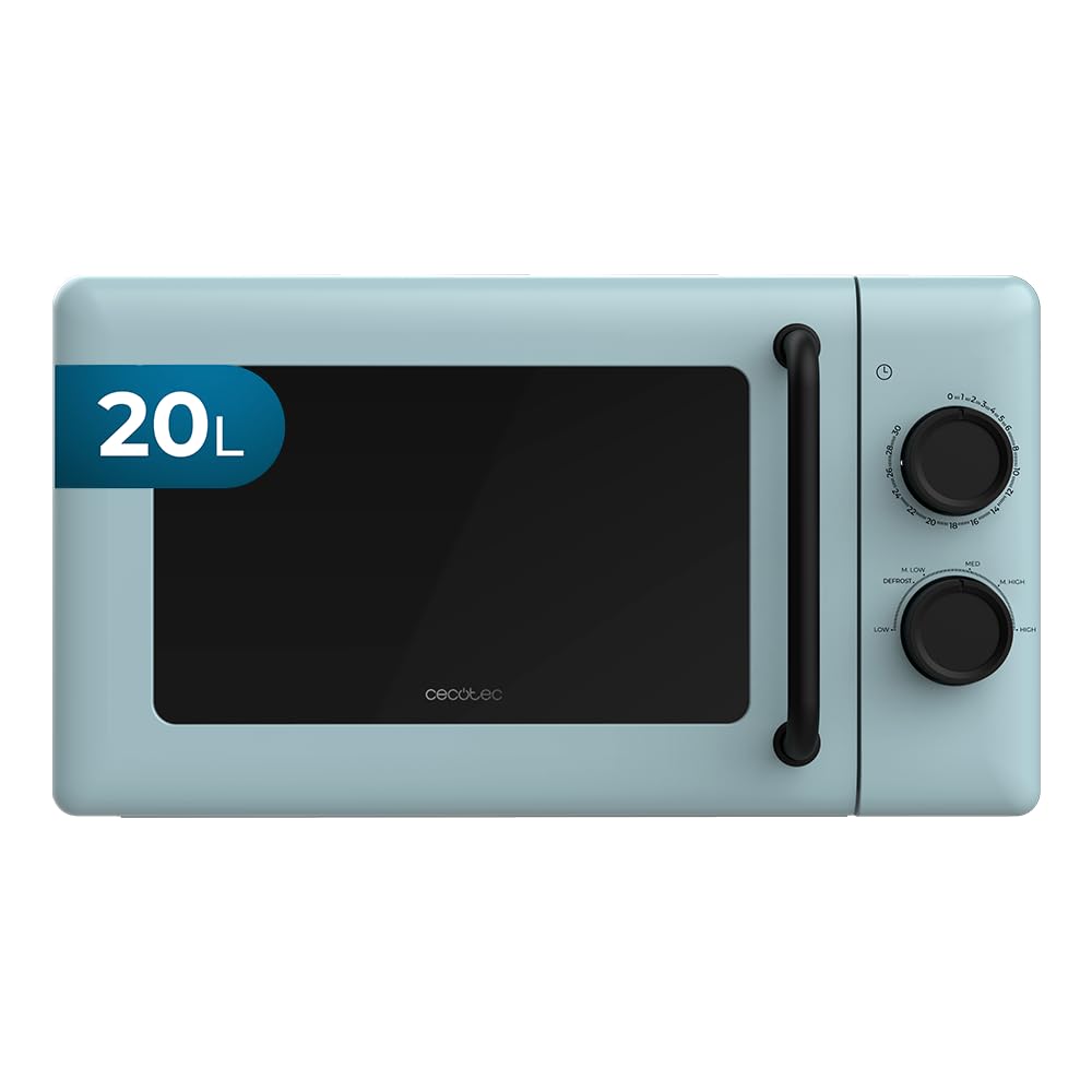 Cecotec Microondas Mecánico de 20L Proclean 3010 Blue. 700 W, 6 Niveles de Potencia, Modo Descongelación, Señal de Fin de Cocción, Lámpara Interior, Temporizador hasta 30mins, Diseño en Azul