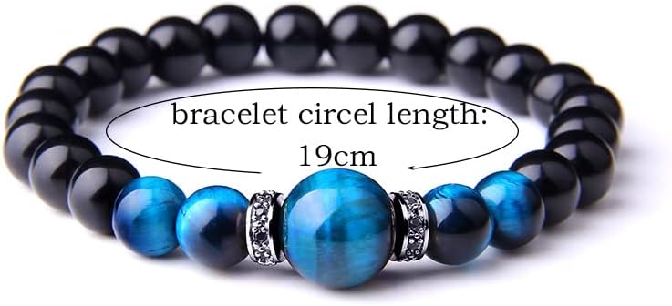 Miniatura 2 de Natural Stone Bracelets Men Royal Blue Tiger Eye Bracelets Bangle Fashion CZ Charm Black Onyx Beads IE1SG (4.rose gold color-19cm)
