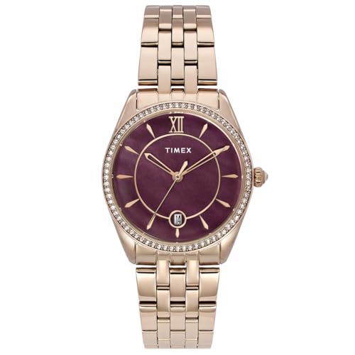 TIMEX Analog Watch for Woman with Cheery Round Dial & Rose Gold Stainless Steel Bracelet Band Water Resistant Women's Wrist Watches - TWEL25101