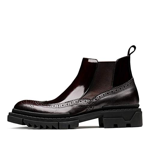 New Men Ankle Boots Mens Low Heel Chelsea Boots Party Club Holiday Office for Business Genuine Leather(Wine red,11)