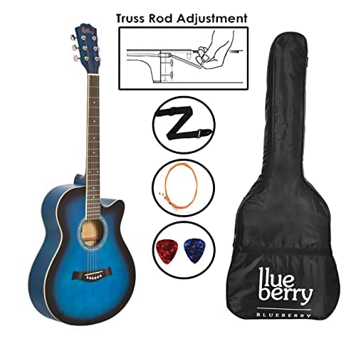 Image of BLUEBERRY B-40, Acoustic Guitar Kit Inbuilt Truss Rod with Bag, Belt, One Pack Strings & Picks - 40 Inch (Blue)