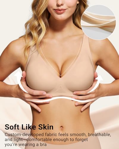 As Fairy Wireless Plunge Bras Deep V Seamless Jelly Support Bra Comfort Bralette for Yoga(Sand 38D) — view 2