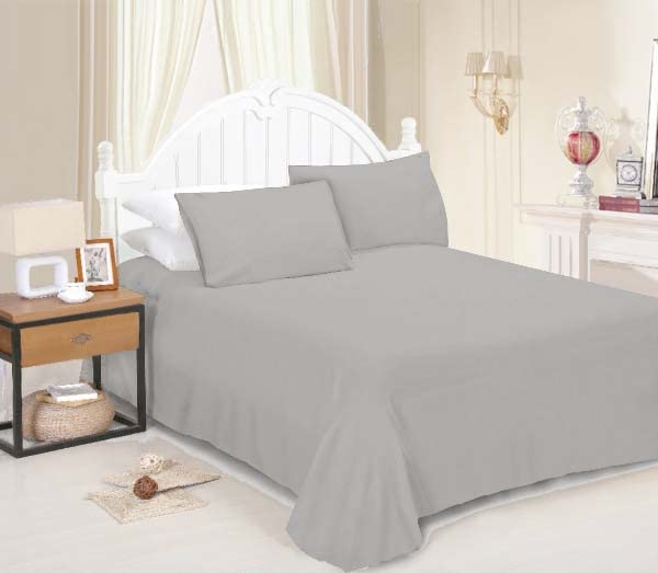 ROOEE Flat Sheets: Polycotton Flat Sheet |Top Sheet super-soft and Easy-Care Plain Dyed in Fashionable Colors | Suitable For Winter and Summer Bedding | hotel collection [Size Double Colour Silver]
