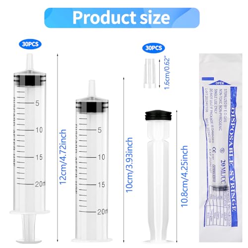 30X Spritzen 20ml Einzeln Verpackt Einwegspritzen 20ml Inkl Schutzkappen Dosierspritze für Tierfütterung Pflanzenbewässerung Labor DIY Halloween Fasching