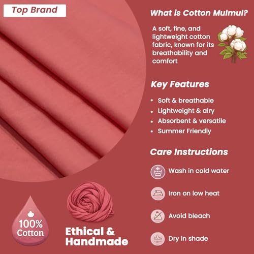 Image of 100% Pure Cotton Mulmul Fabric Material | Reusable Ultra Fine Mulmul Fabric | Lightweight Soft Smooth Piece Linning, Stole, Dupatta, Cushion Pillow Cover (Georgia Peach, 3.5 Meters)