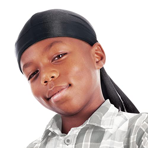 Red by Kiss Kids Sating Durags Powerwave Kids Durags Long Tail and Wide Strap Headwraps Beanies Black