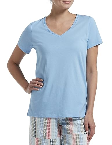 Image of HUE Womens Sleepwell Basic Short Sleeve V-Neck T-Shirt for Lounging Or Sleeping, Made with Temperature Regulating Technology