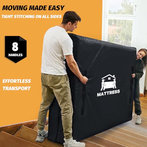 Image of Mattress Bags for Moving, BETU Mattress Protector Waterproof Mattress Cover Crib Size Storage Bags with 8 Heavy-Duty Handles and Zipper for Bed Extra Thick Large Reusable (52 inchx28 inchx6.5 inch Black)
