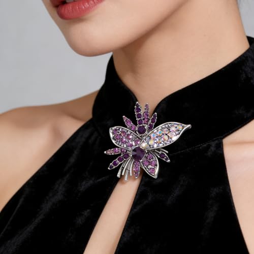 Image of Rhinestone Sunflower Brooch Pin for Women Red Black Purple Large Flower Broochs Snowflake Brooch Marquise Wreath Brooches Jewelry