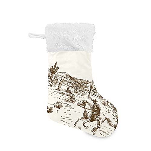 xigua Medias de Navidad, desierto del oeste con vaqueros Medias de Navidad, chimenea, 17.7 pulgadas, para decoraciones de fiesta familiar, paquete de 1