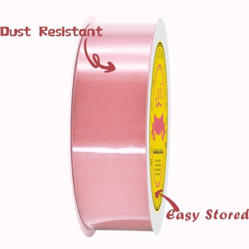 Image of Double Face Lt.Coral Satin Ribbon 1-1 /2 inch X 50 Yards Polyester Lt.Coral Ribbon for Gift Wrapping Very Suitable for Weddings Party Hair Bow Invitation Decorations and More