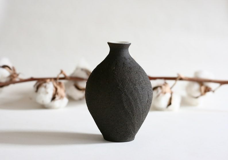 【Dark Style Handmade Ceramic Small Flower Vase】 Mini Wabi-Sabi Style High-Class Flower Container Modern Simple Decor Item - Image 3
