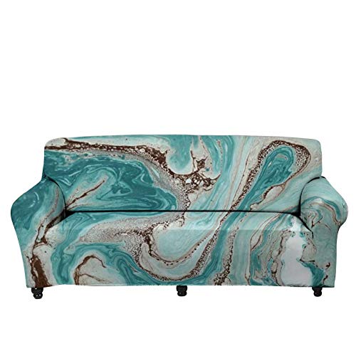 Forchrinse Teal Marble Print Stretch Sofa Cover For 3 Cushion Couch,Non-Slip Washable Sofa Couch Slipcover Furniture Protector For Living Room #TOP19